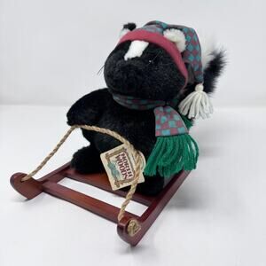 Vintage Applause North Woods Little Yule Skunk on a Wooden Sled 9.5" Plush 1993
